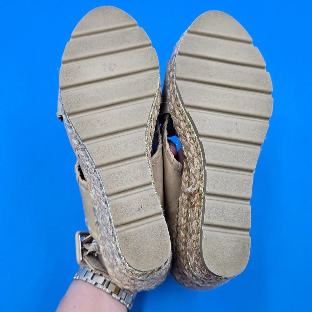 Seven Dials Alessandra Tan Espadrille Wedge Sandals Metallic Gold 7M Boho Summer